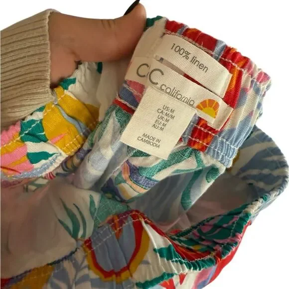CC California 100% Linen Tropical Wide Leg Pants Women’s Medium - Picture 2 of 5